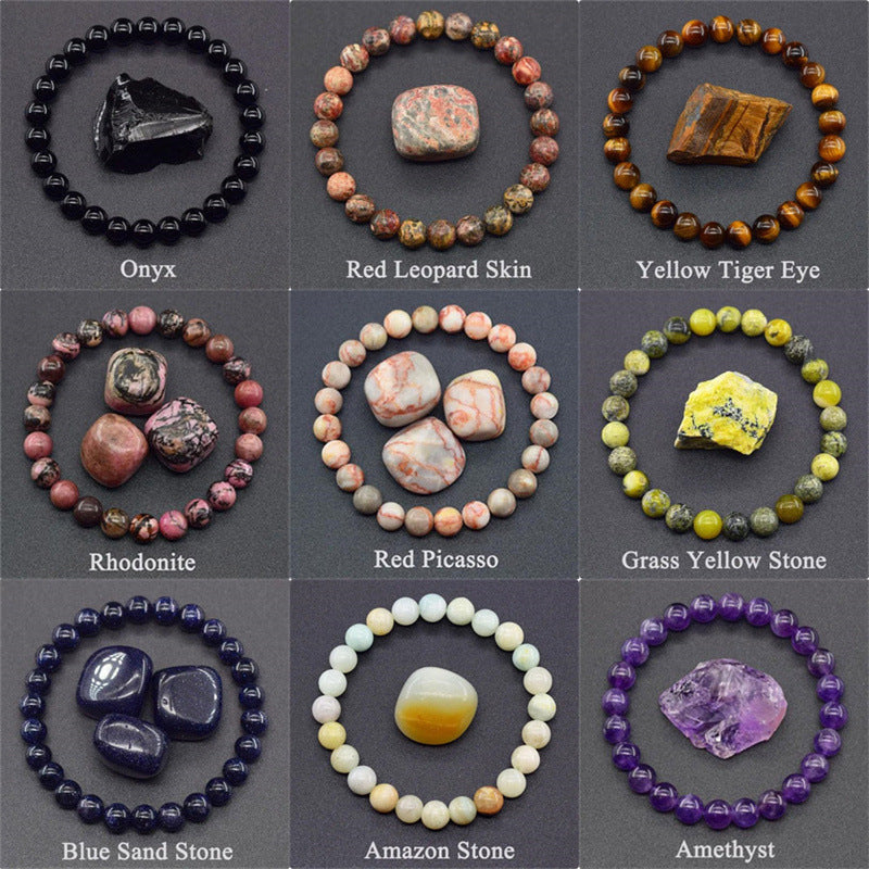 Natural Stone Elastic String Beaded Bracelet