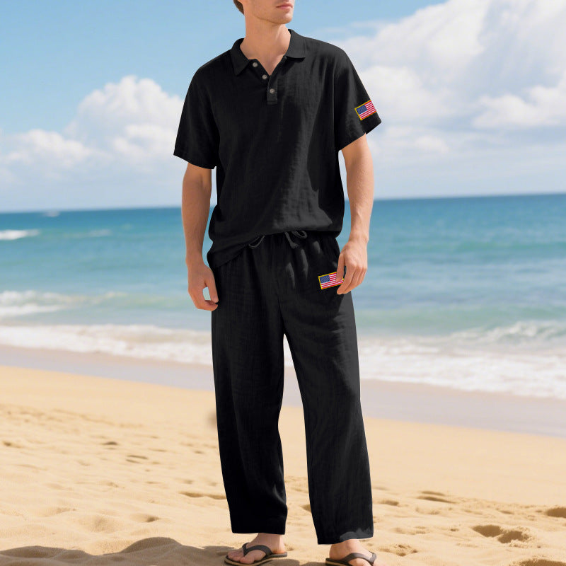 Linen Suit Short-sleeved Trousers Loose Lapels