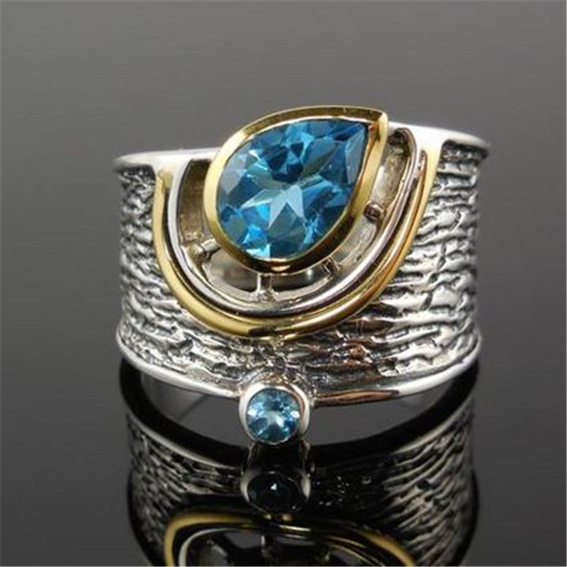 Creative Chinese Style Style Inlaid Blue Rhinestone Zircon Ring