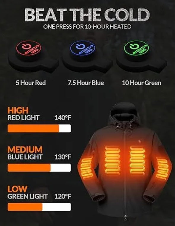 Heated Jacket For Men Soft Shell Heating Hood Jacket ANTARCTICA GEAR Winter Coat For Hunting Camping Climbing