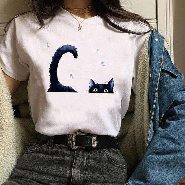 Cute Cat Love Men And Women Couple Suit Plus Size Short Sleeve
