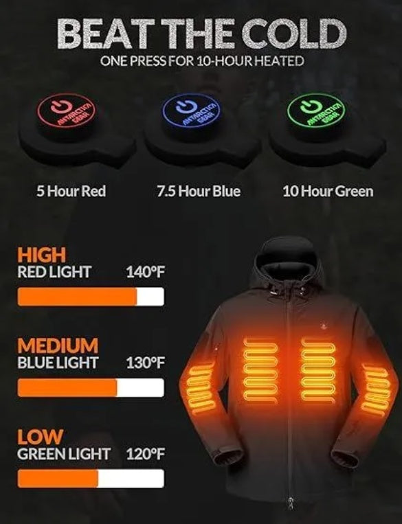 Heated Jacket For Men Soft Shell Heating Hood Jacket ANTARCTICA GEAR Winter Coat For Hunting Camping Climbing