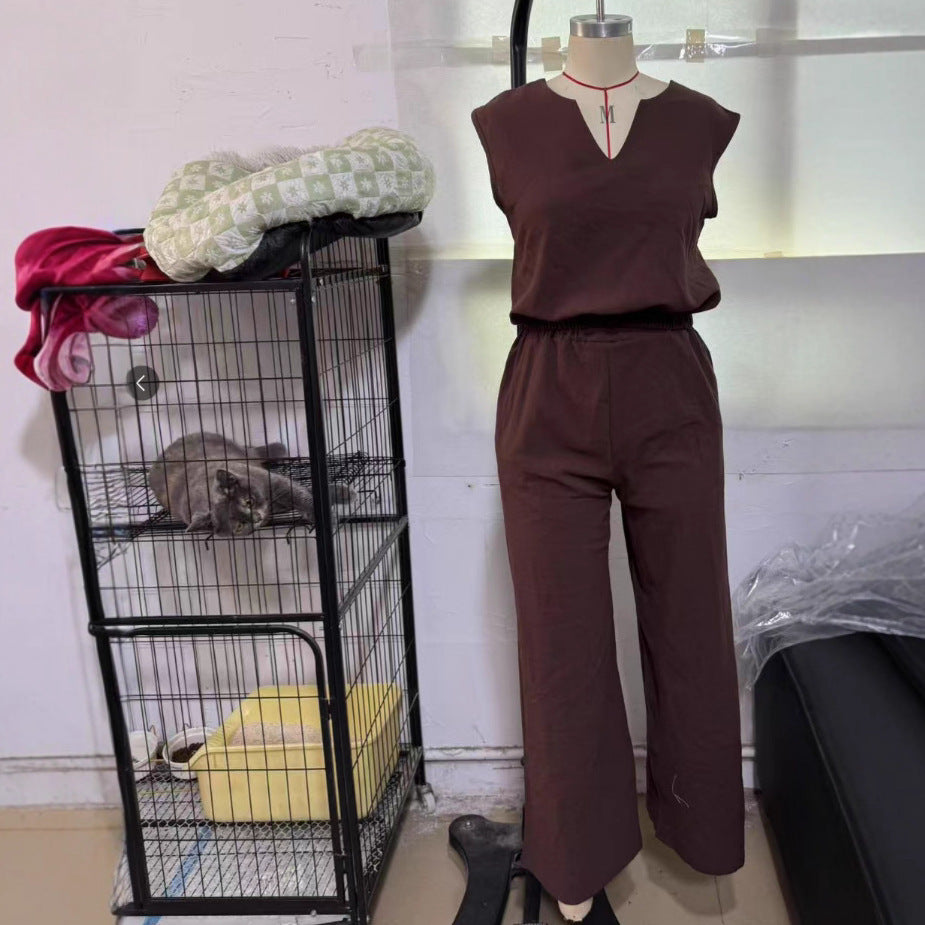 Cotton Linen Sleeveless Casual Vest Trousers Two-piece Set