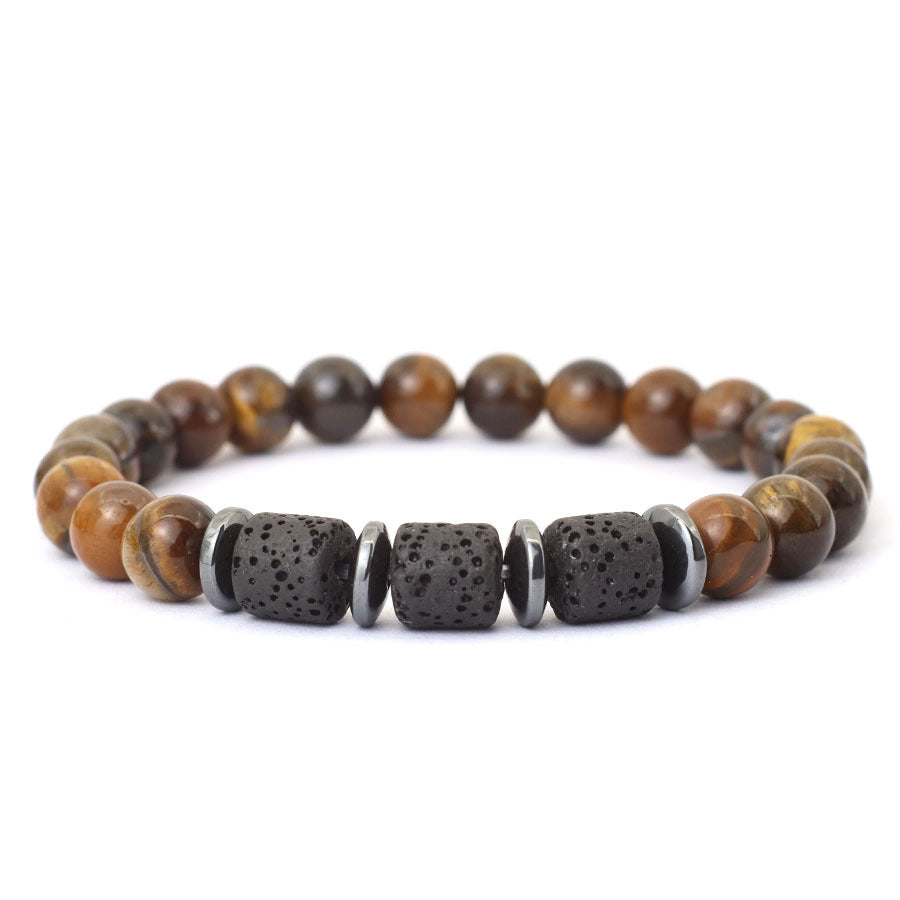 Natural Tiger Eye Volcanic Rock Beaded Bracelet