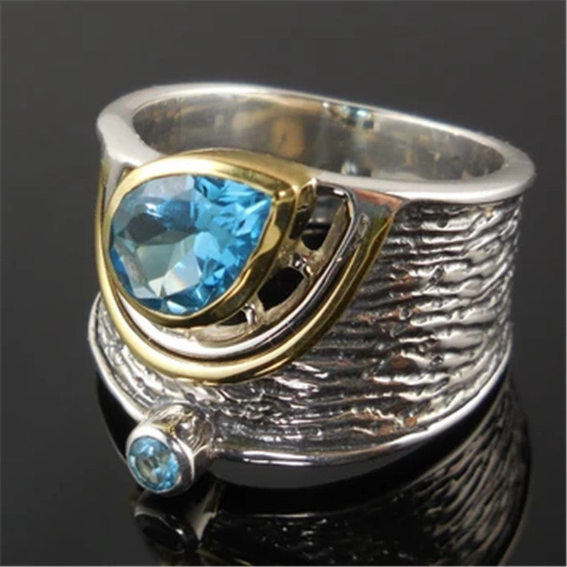 Creative Chinese Style Style Inlaid Blue Rhinestone Zircon Ring