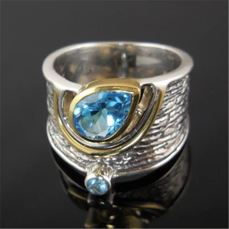 Creative Chinese Style Style Inlaid Blue Rhinestone Zircon Ring