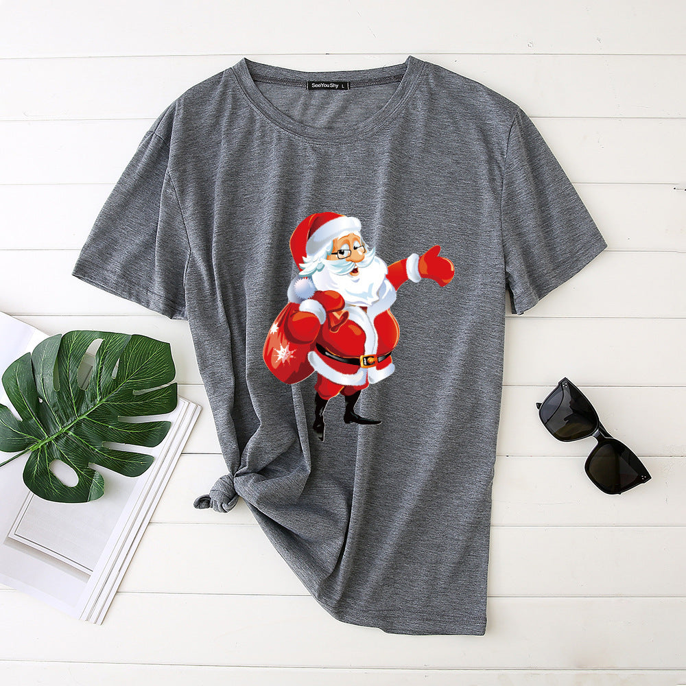 Unisex Santa Printed Loose Round Neck T-Shirt Carrying Bags