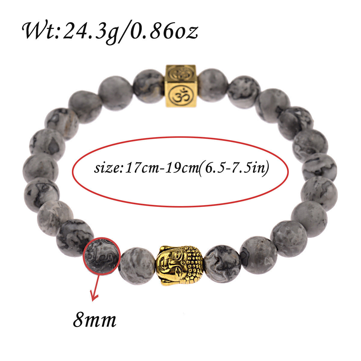Vintage Men's Buddha Head Elastic Rope Bracelet