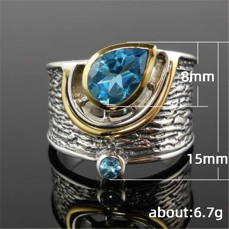 Creative Chinese Style Style Inlaid Blue Rhinestone Zircon Ring